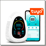 Автономный многофункциональный Tuya Wi-Fi датчик 4 в 1 - «HTI-0341-WT» угарный газ (CO)+влажность+температура+дым